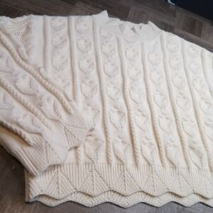 CIDER Ivory Womens XL 3D Knit Argyle Crop Sweater Oversized Cottage‎ Lagenlook